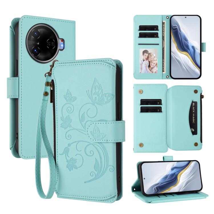 Butterfly Love Flower Multi-card Zipper Wallet Leather Phone Case, For Tecno Pova 6 5G / 6 Pro 5G, For Tecno Camon 30 Pro 5G, For Tecno Camon 30 4G / 5G, For Tecno Spark 20 Pro+ 4G, For Tecno Spark GO 2024 4G / 20 4G, For Tecno Pova 5 Pro 5G           ...