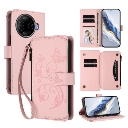 Butterfly Love Flower Multi-card Zipper Wallet Leather Phone Case, For Tecno Pova 6 5G / 6 Pro 5G, For Tecno Camon 30 Pro 5G, For Tecno Camon 30 4G / 5G, For Tecno Spark 20 Pro+ 4G, For Tecno Spark GO 2024 4G / 20 4G, For Tecno Pova 5 Pro 5G           ...