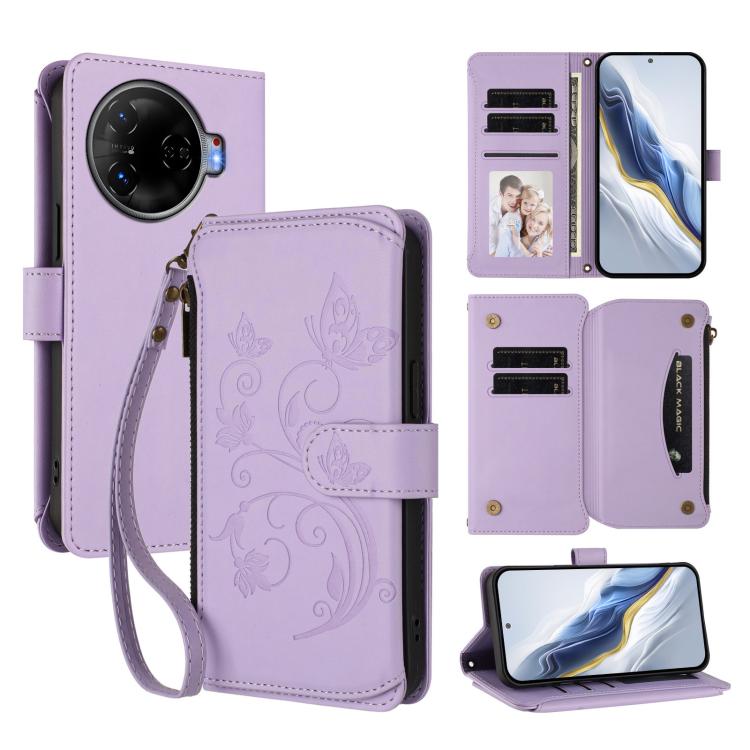 Butterfly Love Flower Multi-card Zipper Wallet Leather Phone Case, For Tecno Pova 6 5G / 6 Pro 5G, For Tecno Camon 30 Pro 5G, For Tecno Camon 30 4G / 5G, For Tecno Spark 20 Pro+ 4G, For Tecno Spark GO 2024 4G / 20 4G, For Tecno Pova 5 Pro 5G           ...