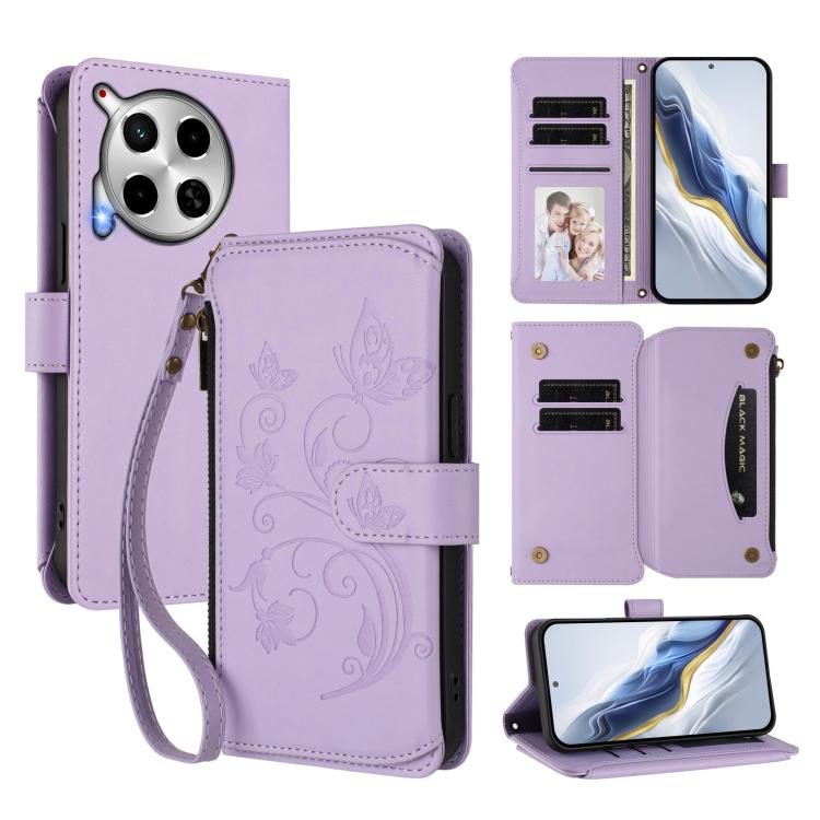 Butterfly Love Flower Multi-card Zipper Wallet Leather Phone Case, For Tecno Pova 6 5G / 6 Pro 5G, For Tecno Camon 30 Pro 5G, For Tecno Camon 30 4G / 5G, For Tecno Spark 20 Pro+ 4G, For Tecno Spark GO 2024 4G / 20 4G, For Tecno Pova 5 Pro 5G           ...