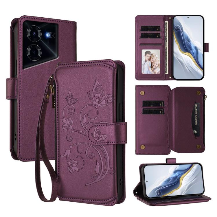 Butterfly Love Flower Multi-card Zipper Wallet Leather Phone Case, For Tecno Pova 6 5G / 6 Pro 5G, For Tecno Camon 30 Pro 5G, For Tecno Camon 30 4G / 5G, For Tecno Spark 20 Pro+ 4G, For Tecno Spark GO 2024 4G / 20 4G, For Tecno Pova 5 Pro 5G           ...