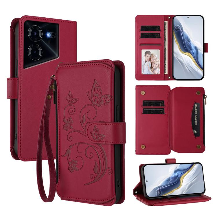 Butterfly Love Flower Multi-card Zipper Wallet Leather Phone Case, For Tecno Pova 6 5G / 6 Pro 5G, For Tecno Camon 30 Pro 5G, For Tecno Camon 30 4G / 5G, For Tecno Spark 20 Pro+ 4G, For Tecno Spark GO 2024 4G / 20 4G, For Tecno Pova 5 Pro 5G           ...