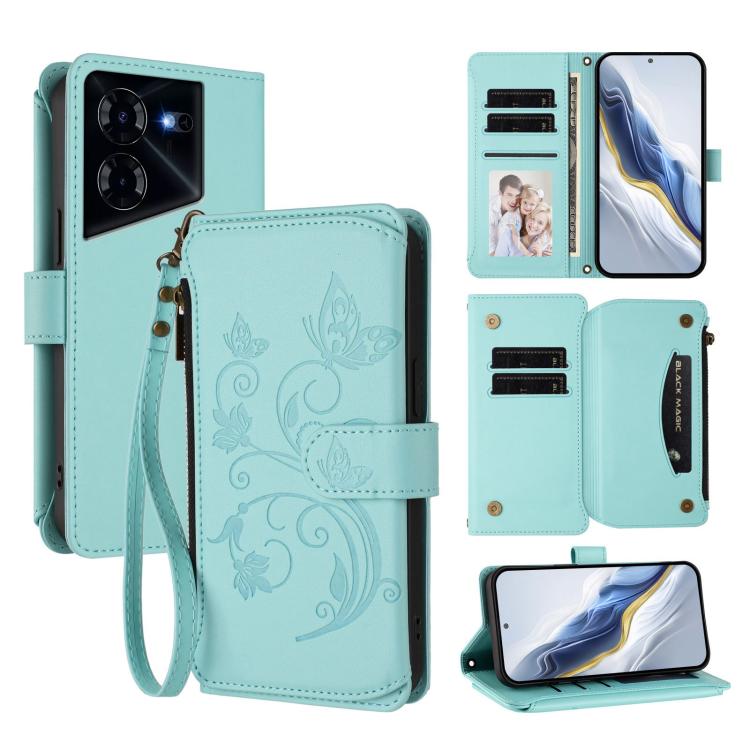 Butterfly Love Flower Multi-card Zipper Wallet Leather Phone Case, For Tecno Pova 6 5G / 6 Pro 5G, For Tecno Camon 30 Pro 5G, For Tecno Camon 30 4G / 5G, For Tecno Spark 20 Pro+ 4G, For Tecno Spark GO 2024 4G / 20 4G, For Tecno Pova 5 Pro 5G           ...