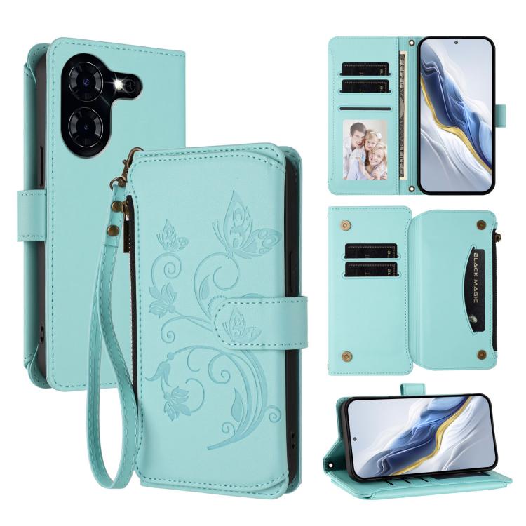 Butterfly Love Flower Multi-card Zipper Wallet Leather Phone Case, For Tecno Pova 6 5G / 6 Pro 5G, For Tecno Camon 30 Pro 5G, For Tecno Camon 30 4G / 5G, For Tecno Spark 20 Pro+ 4G, For Tecno Spark GO 2024 4G / 20 4G, For Tecno Pova 5 Pro 5G           ...