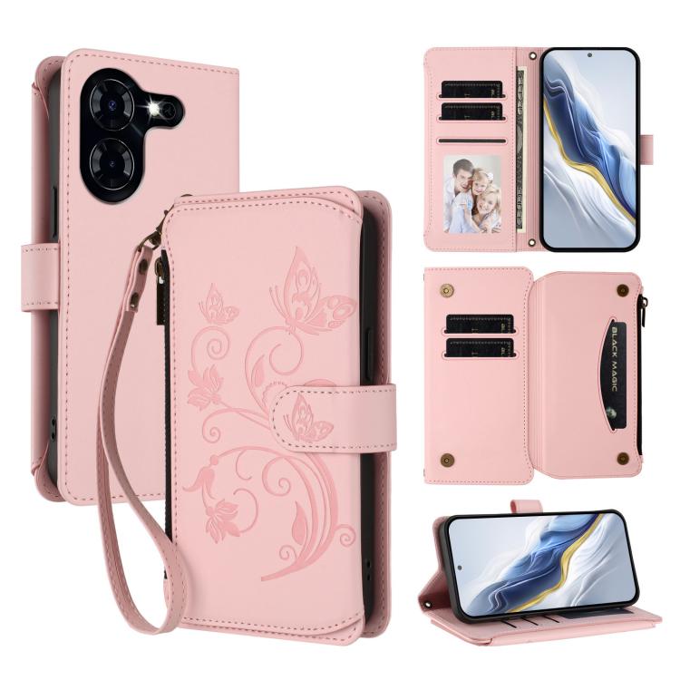 Butterfly Love Flower Multi-card Zipper Wallet Leather Phone Case, For Tecno Pova 6 5G / 6 Pro 5G, For Tecno Camon 30 Pro 5G, For Tecno Camon 30 4G / 5G, For Tecno Spark 20 Pro+ 4G, For Tecno Spark GO 2024 4G / 20 4G, For Tecno Pova 5 Pro 5G           ...