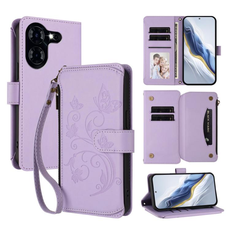Butterfly Love Flower Multi-card Zipper Wallet Leather Phone Case, For Tecno Pova 6 5G / 6 Pro 5G, For Tecno Camon 30 Pro 5G, For Tecno Camon 30 4G / 5G, For Tecno Spark 20 Pro+ 4G, For Tecno Spark GO 2024 4G / 20 4G, For Tecno Pova 5 Pro 5G           ...