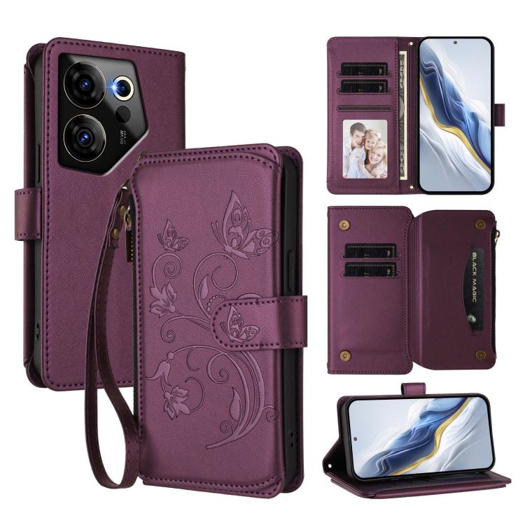 Butterfly Love Flower Multi-card Zipper Wallet Leather Phone Case, For Tecno Pova 6 5G / 6 Pro 5G, For Tecno Camon 30 Pro 5G, For Tecno Camon 30 4G / 5G, For Tecno Spark 20 Pro+ 4G, For Tecno Spark GO 2024 4G / 20 4G, For Tecno Pova 5 Pro 5G           ...