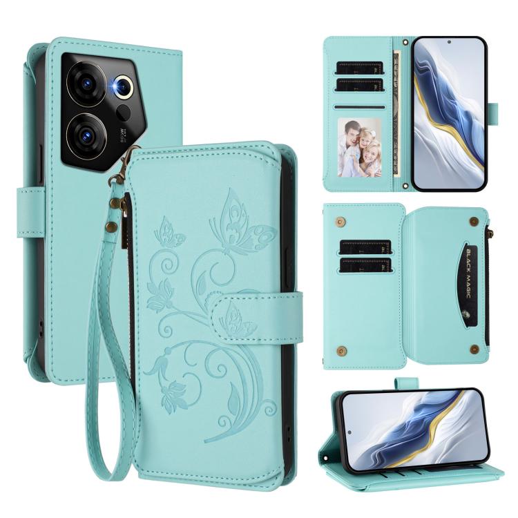Butterfly Love Flower Multi-card Zipper Wallet Leather Phone Case, For Tecno Pova 6 5G / 6 Pro 5G, For Tecno Camon 30 Pro 5G, For Tecno Camon 30 4G / 5G, For Tecno Spark 20 Pro+ 4G, For Tecno Spark GO 2024 4G / 20 4G, For Tecno Pova 5 Pro 5G           ...