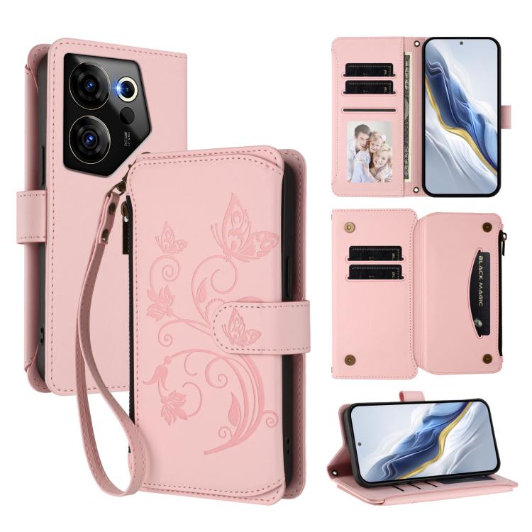 Butterfly Love Flower Multi-card Zipper Wallet Leather Phone Case, For Tecno Pova 6 5G / 6 Pro 5G, For Tecno Camon 30 Pro 5G, For Tecno Camon 30 4G / 5G, For Tecno Spark 20 Pro+ 4G, For Tecno Spark GO 2024 4G / 20 4G, For Tecno Pova 5 Pro 5G           ...
