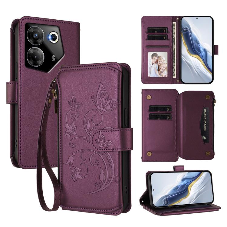 Butterfly Love Flower Multi-card Zipper Wallet Leather Phone Case, For Tecno Pova 6 5G / 6 Pro 5G, For Tecno Camon 30 Pro 5G, For Tecno Camon 30 4G / 5G, For Tecno Spark 20 Pro+ 4G, For Tecno Spark GO 2024 4G / 20 4G, For Tecno Pova 5 Pro 5G           ...