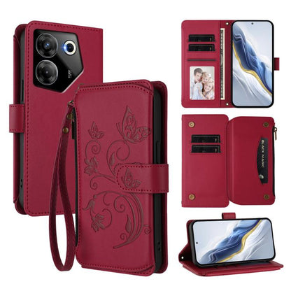 Butterfly Love Flower Multi-card Zipper Wallet Leather Phone Case, For Tecno Pova 6 5G / 6 Pro 5G, For Tecno Camon 30 Pro 5G, For Tecno Camon 30 4G / 5G, For Tecno Spark 20 Pro+ 4G, For Tecno Spark GO 2024 4G / 20 4G, For Tecno Pova 5 Pro 5G           ...