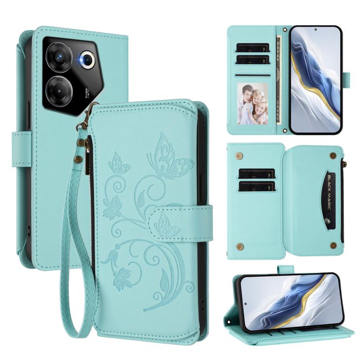 Butterfly Love Flower Multi-card Zipper Wallet Leather Phone Case, For Tecno Pova 6 5G / 6 Pro 5G, For Tecno Camon 30 Pro 5G, For Tecno Camon 30 4G / 5G, For Tecno Spark 20 Pro+ 4G, For Tecno Spark GO 2024 4G / 20 4G, For Tecno Pova 5 Pro 5G           ...