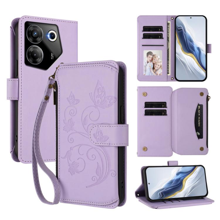 Butterfly Love Flower Multi-card Zipper Wallet Leather Phone Case, For Tecno Pova 6 5G / 6 Pro 5G, For Tecno Camon 30 Pro 5G, For Tecno Camon 30 4G / 5G, For Tecno Spark 20 Pro+ 4G, For Tecno Spark GO 2024 4G / 20 4G, For Tecno Pova 5 Pro 5G           ...