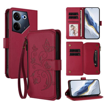 Butterfly Love Flower Multi-card Zipper Wallet Leather Phone Case, For Tecno Pova 6 5G / 6 Pro 5G, For Tecno Camon 30 Pro 5G, For Tecno Camon 30 4G / 5G, For Tecno Spark 20 Pro+ 4G, For Tecno Spark GO 2024 4G / 20 4G, For Tecno Pova 5 Pro 5G           ...