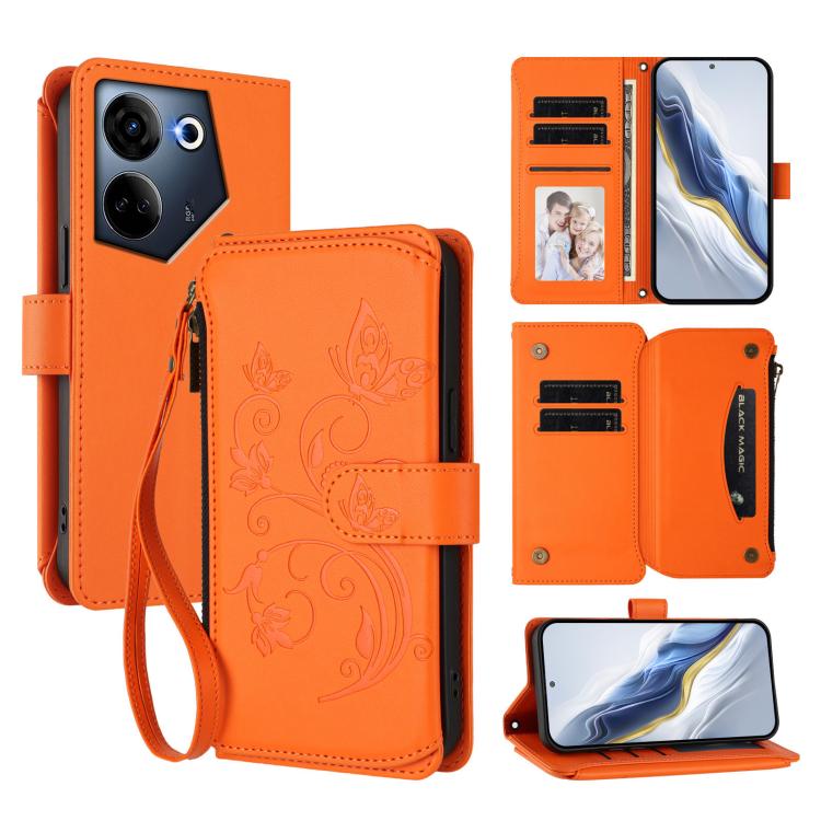 Butterfly Love Flower Multi-card Zipper Wallet Leather Phone Case, For Tecno Pova 6 5G / 6 Pro 5G, For Tecno Camon 30 Pro 5G, For Tecno Camon 30 4G / 5G, For Tecno Spark 20 Pro+ 4G, For Tecno Spark GO 2024 4G / 20 4G, For Tecno Pova 5 Pro 5G           ...