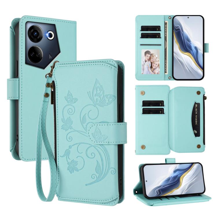 Butterfly Love Flower Multi-card Zipper Wallet Leather Phone Case, For Tecno Pova 6 5G / 6 Pro 5G, For Tecno Camon 30 Pro 5G, For Tecno Camon 30 4G / 5G, For Tecno Spark 20 Pro+ 4G, For Tecno Spark GO 2024 4G / 20 4G, For Tecno Pova 5 Pro 5G           ...