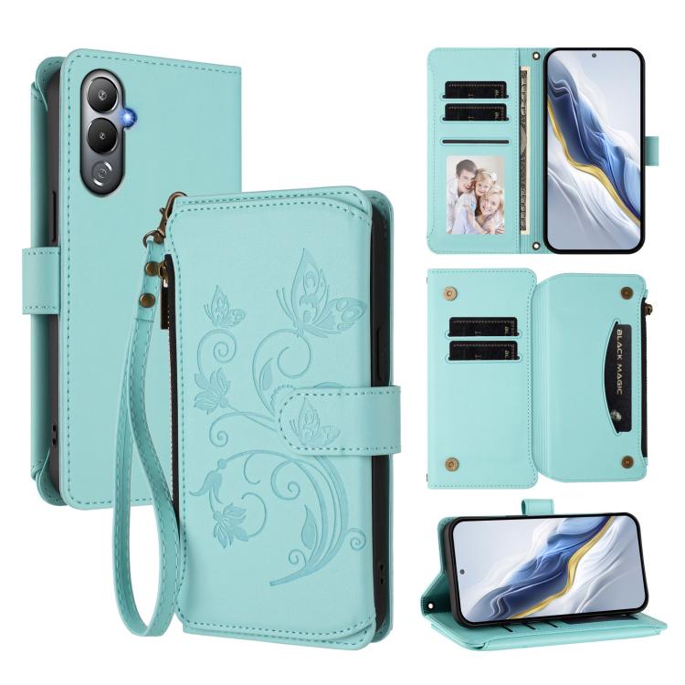 Butterfly Love Flower Multi-card Zipper Wallet Leather Phone Case, For Tecno Spark 10 5G, For Tecno Spark 10C / 10 4G, For Tecno Spark 10 Pro 4G / K17 4G, For Tecno Pova 4 Pro, For Tecno Pova 4, For Tecno Pova Neo 2, For Tecno Spark GO 2022 / 8C / 9   ...