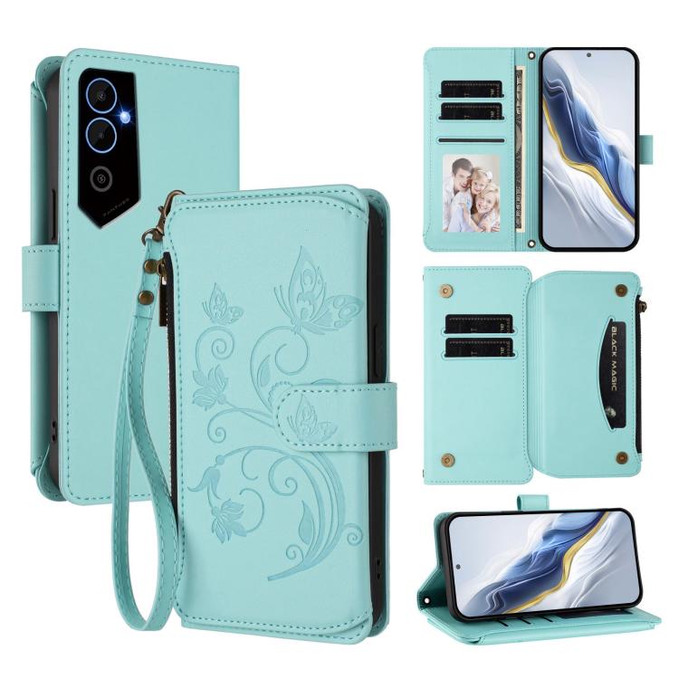 Butterfly Love Flower Multi-card Zipper Wallet Leather Phone Case, For Tecno Spark 10 5G, For Tecno Spark 10C / 10 4G, For Tecno Spark 10 Pro 4G / K17 4G, For Tecno Pova 4 Pro, For Tecno Pova 4, For Tecno Pova Neo 2, For Tecno Spark GO 2022 / 8C / 9   ...
