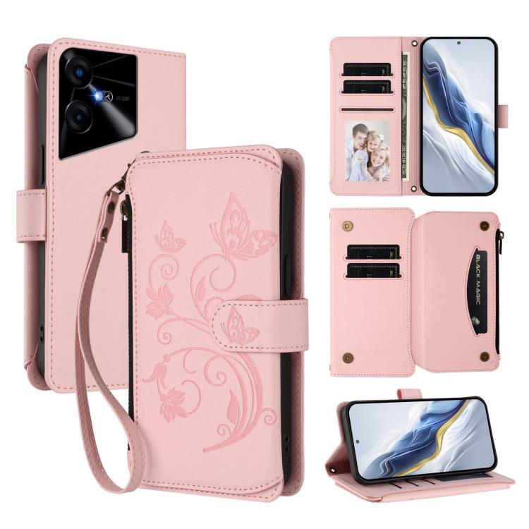 Butterfly Love Flower Multi-card Zipper Wallet Leather Phone Case, For Tecno Pova 6 5G / 6 Pro 5G, For Tecno Camon 30 Pro 5G, For Tecno Camon 30 4G / 5G, For Tecno Spark 20 Pro+ 4G, For Tecno Spark GO 2024 4G / 20 4G, For Tecno Pova 5 Pro 5G           ...