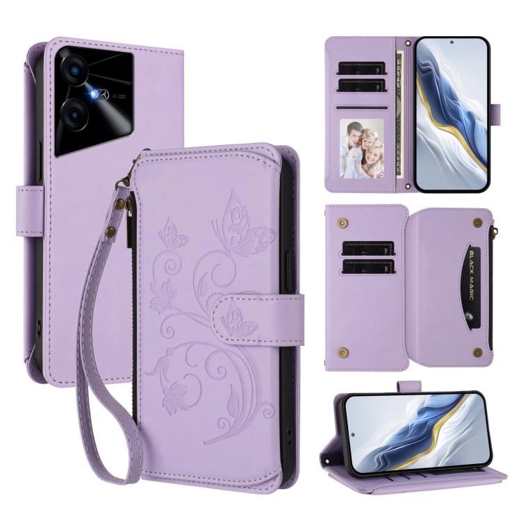 Butterfly Love Flower Multi-card Zipper Wallet Leather Phone Case, For Tecno Pova 6 5G / 6 Pro 5G, For Tecno Camon 30 Pro 5G, For Tecno Camon 30 4G / 5G, For Tecno Spark 20 Pro+ 4G, For Tecno Spark GO 2024 4G / 20 4G, For Tecno Pova 5 Pro 5G           ...