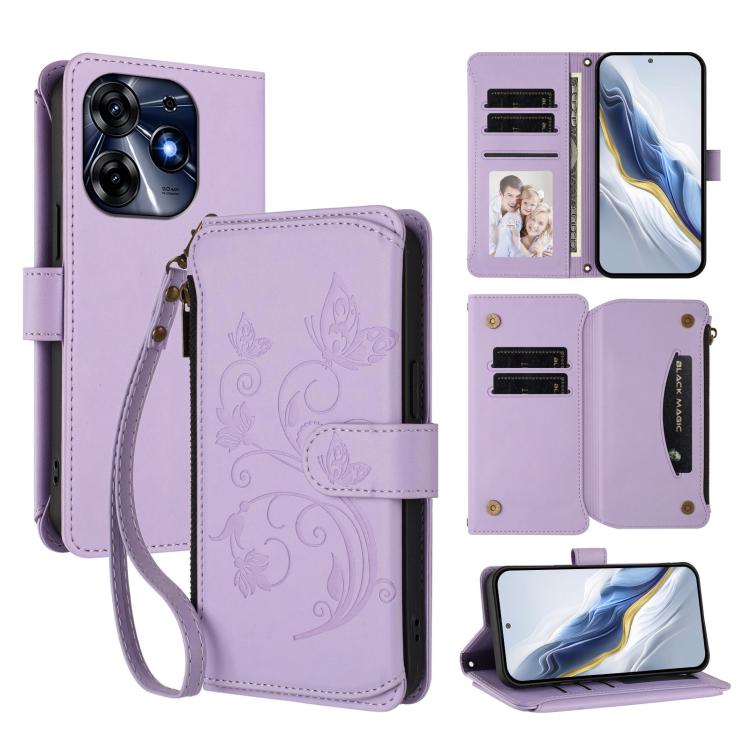 Butterfly Love Flower Multi-card Zipper Wallet Leather Phone Case, For Tecno Spark 10 5G, For Tecno Spark 10C / 10 4G, For Tecno Spark 10 Pro 4G / K17 4G, For Tecno Pova 4 Pro, For Tecno Pova 4, For Tecno Pova Neo 2, For Tecno Spark GO 2022 / 8C / 9   ...