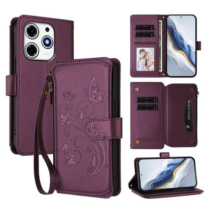 Butterfly Love Flower Multi-card Zipper Wallet Leather Phone Case, For Tecno Camon 30S / 30S Pro, For Tecno Spark 30 Pro 4G, For Tecno Spark 30 5G / Pova 6 Neo 5G, For Tecno Spark 30 4G, For Tecno Spark GO 5G 2025 / Hot 60i 4G, For Tecno Spark 30C 4G  ...