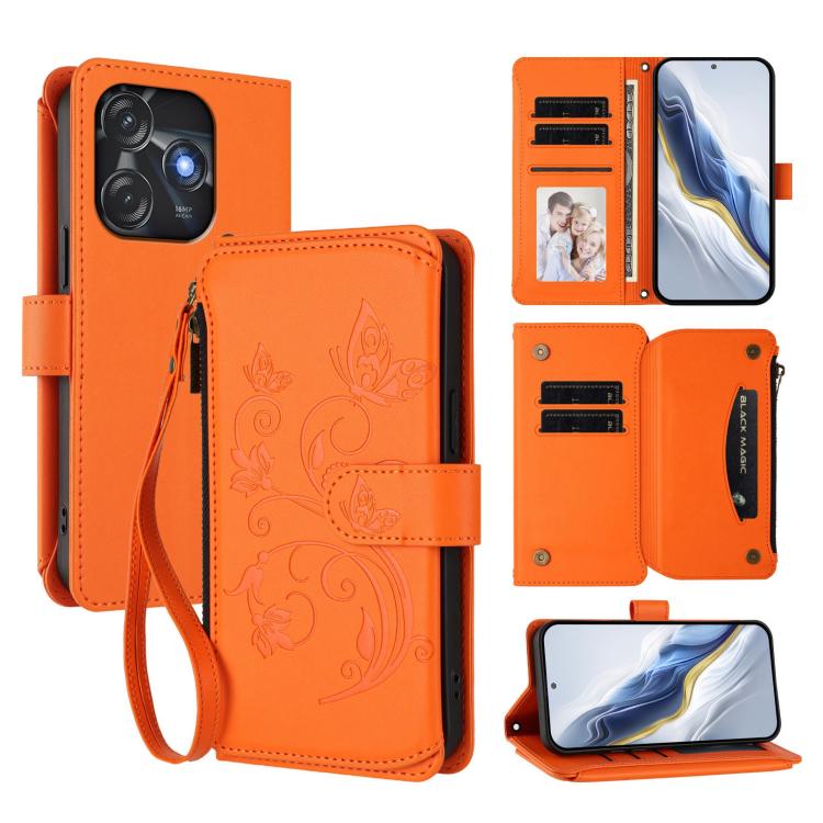 Butterfly Love Flower Multi-card Zipper Wallet Leather Phone Case, For Tecno Spark 10 5G, For Tecno Spark 10C / 10 4G, For Tecno Spark 10 Pro 4G / K17 4G, For Tecno Pova 4 Pro, For Tecno Pova 4, For Tecno Pova Neo 2, For Tecno Spark GO 2022 / 8C / 9   ...