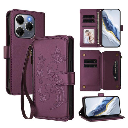 Butterfly Love Flower Multi-card Zipper Wallet Leather Phone Case, For Tecno Camon 30S / 30S Pro, For Tecno Spark 30 Pro 4G, For Tecno Spark 30 5G / Pova 6 Neo 5G, For Tecno Spark 30 4G, For Tecno Spark GO 5G 2025 / Hot 60i 4G, For Tecno Spark 30C 4G  ...