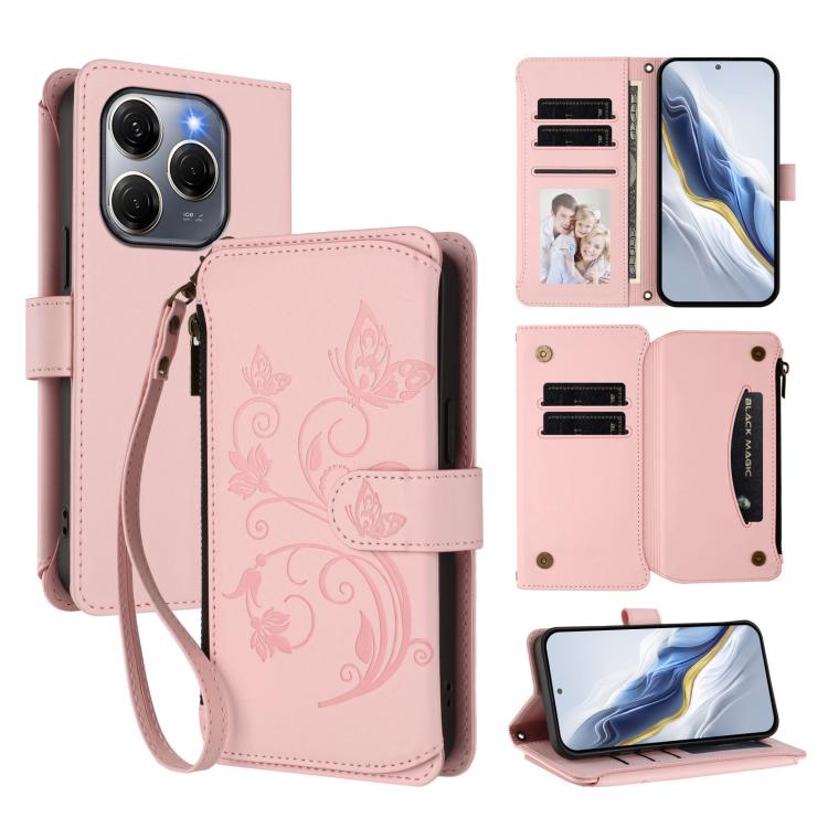 Butterfly Love Flower Multi-card Zipper Wallet Leather Phone Case, For Tecno Camon 30S / 30S Pro, For Tecno Spark 30 Pro 4G, For Tecno Spark 30 5G / Pova 6 Neo 5G, For Tecno Spark 30 4G, For Tecno Spark GO 5G 2025 / Hot 60i 4G, For Tecno Spark 30C 4G  ...
