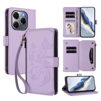 Butterfly Love Flower Multi-card Zipper Wallet Leather Phone Case, For Tecno Camon 30S / 30S Pro, For Tecno Spark 30 Pro 4G, For Tecno Spark 30 5G / Pova 6 Neo 5G, For Tecno Spark 30 4G, For Tecno Spark GO 5G 2025 / Hot 60i 4G, For Tecno Spark 30C 4G  ...
