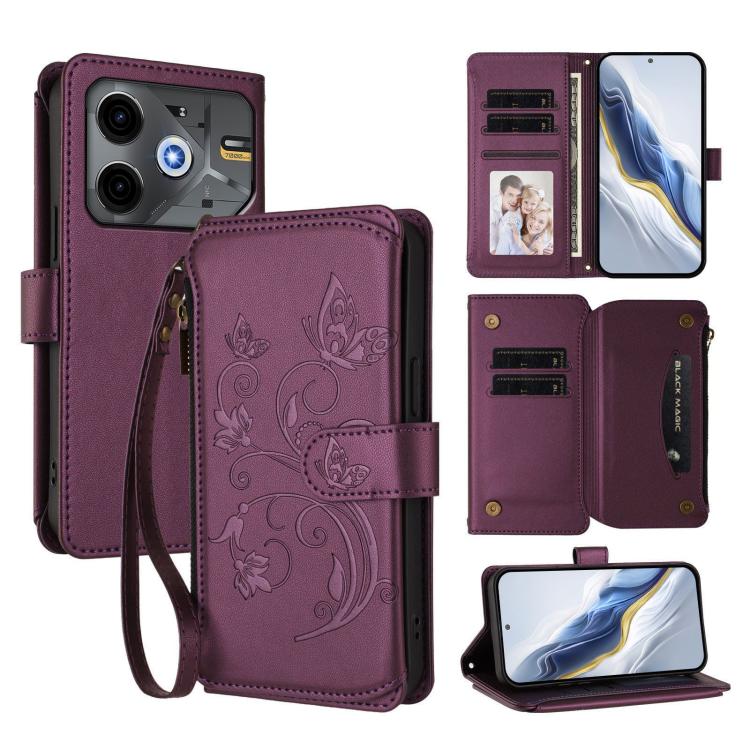 Butterfly Love Flower Multi-card Zipper Wallet Leather Phone Case, For Tecno Camon 30S / 30S Pro, For Tecno Spark 30 Pro 4G, For Tecno Spark 30 5G / Pova 6 Neo 5G, For Tecno Spark 30 4G, For Tecno Spark GO 5G 2025 / Hot 60i 4G, For Tecno Spark 30C 4G  ...