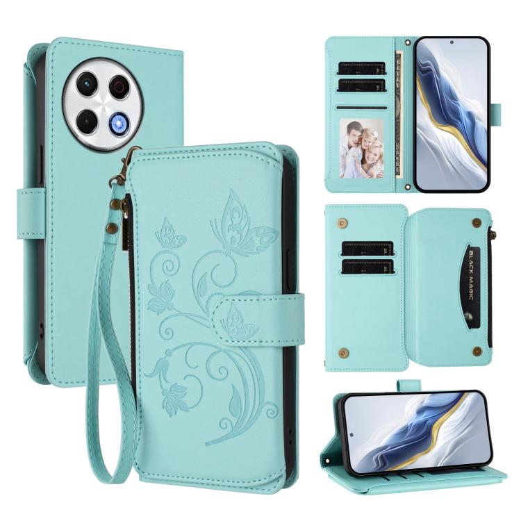 Butterfly Love Flower Multi-card Zipper Wallet Leather Phone Case, For Tecno Camon 30S / 30S Pro, For Tecno Spark 30 Pro 4G, For Tecno Spark 30 5G / Pova 6 Neo 5G, For Tecno Spark 30 4G, For Tecno Spark GO 5G 2025 / Hot 60i 4G, For Tecno Spark 30C 4G  ...