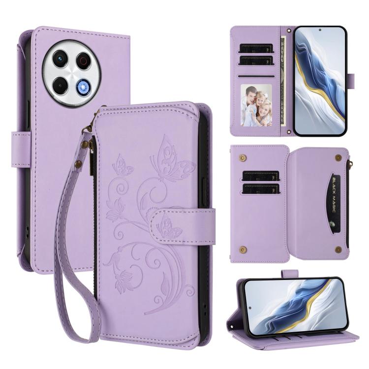 Butterfly Love Flower Multi-card Zipper Wallet Leather Phone Case, For Tecno Camon 30S / 30S Pro, For Tecno Spark 30 Pro 4G, For Tecno Spark 30 5G / Pova 6 Neo 5G, For Tecno Spark 30 4G, For Tecno Spark GO 5G 2025 / Hot 60i 4G, For Tecno Spark 30C 4G  ...