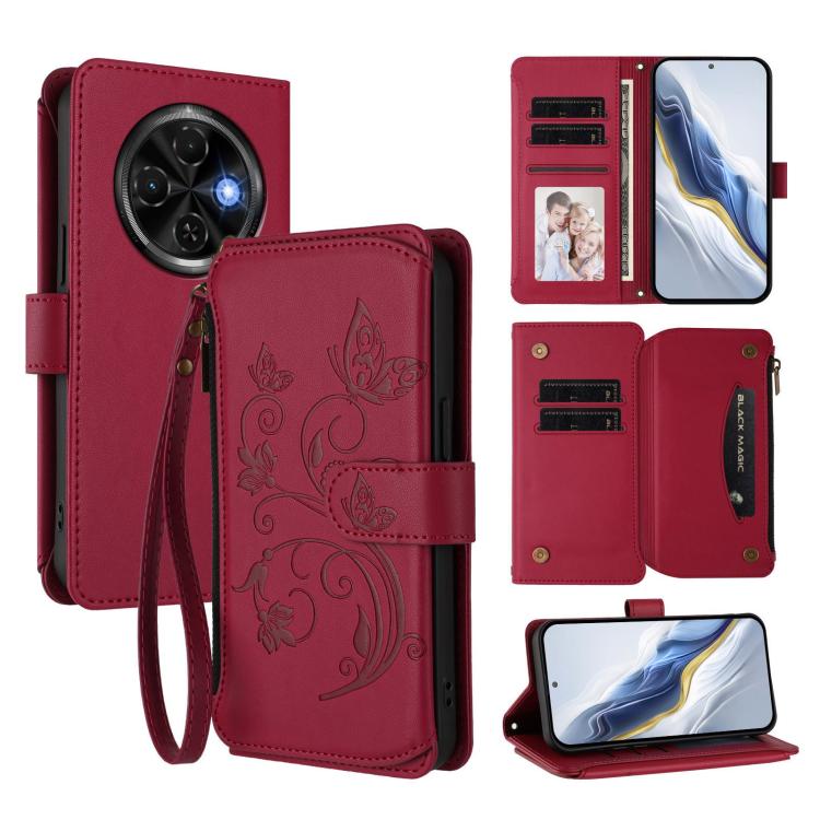 Butterfly Love Flower Multi-card Zipper Wallet Leather Phone Case, For Tecno Camon 30S / 30S Pro, For Tecno Spark 30 Pro 4G, For Tecno Spark 30 5G / Pova 6 Neo 5G, For Tecno Spark 30 4G, For Tecno Spark GO 5G 2025 / Hot 60i 4G, For Tecno Spark 30C 4G  ...