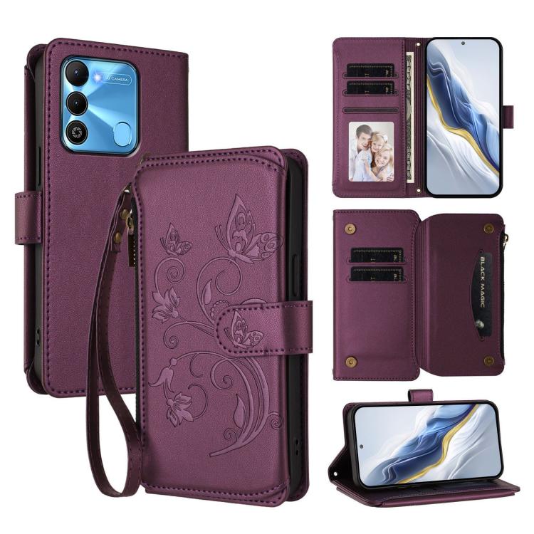 Butterfly Love Flower Multi-card Zipper Wallet Leather Phone Case, For Tecno Spark 10 5G, For Tecno Spark 10C / 10 4G, For Tecno Spark 10 Pro 4G / K17 4G, For Tecno Pova 4 Pro, For Tecno Pova 4, For Tecno Pova Neo 2, For Tecno Spark GO 2022 / 8C / 9   ...