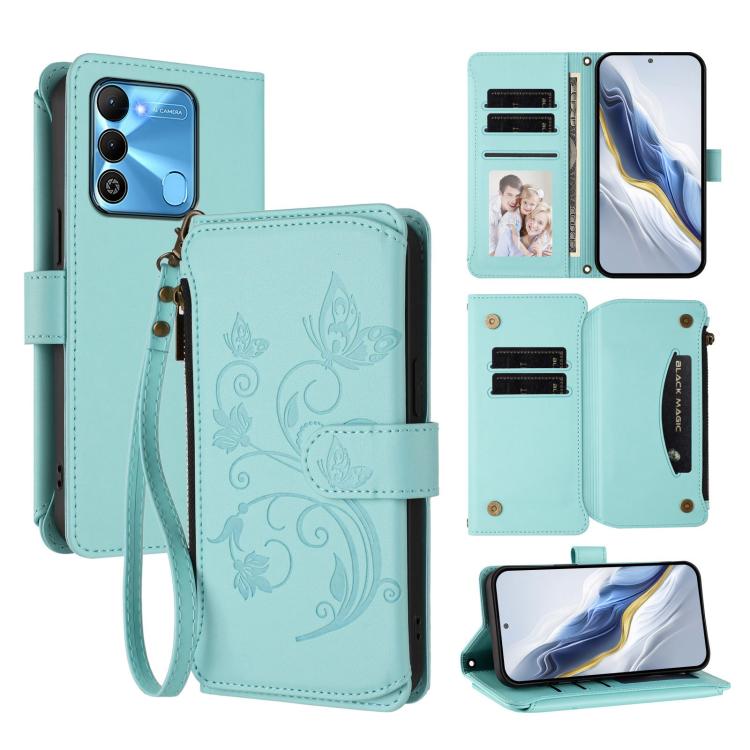 Butterfly Love Flower Multi-card Zipper Wallet Leather Phone Case, For Tecno Spark 10 5G, For Tecno Spark 10C / 10 4G, For Tecno Spark 10 Pro 4G / K17 4G, For Tecno Pova 4 Pro, For Tecno Pova 4, For Tecno Pova Neo 2, For Tecno Spark GO 2022 / 8C / 9   ...