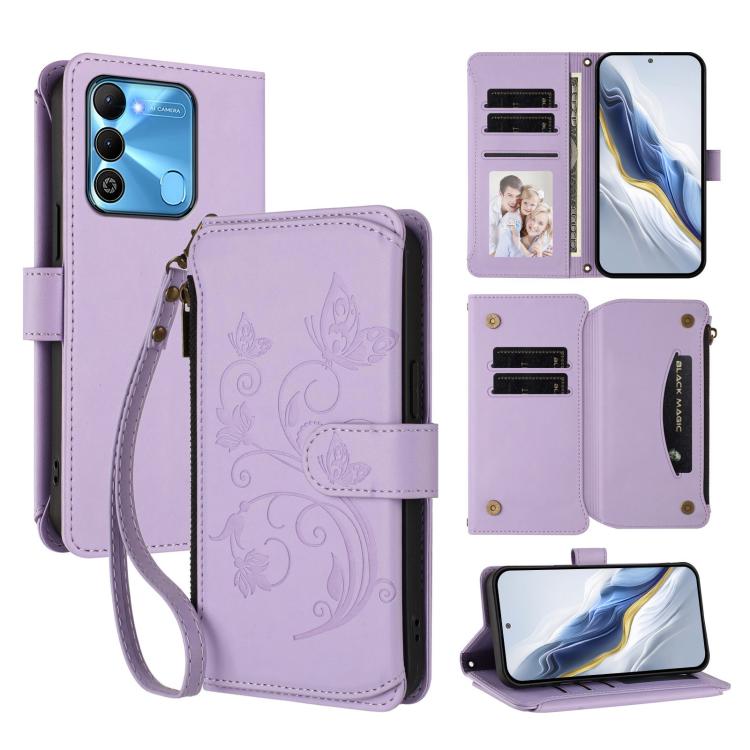 Butterfly Love Flower Multi-card Zipper Wallet Leather Phone Case, For Tecno Spark 10 5G, For Tecno Spark 10C / 10 4G, For Tecno Spark 10 Pro 4G / K17 4G, For Tecno Pova 4 Pro, For Tecno Pova 4, For Tecno Pova Neo 2, For Tecno Spark GO 2022 / 8C / 9   ...