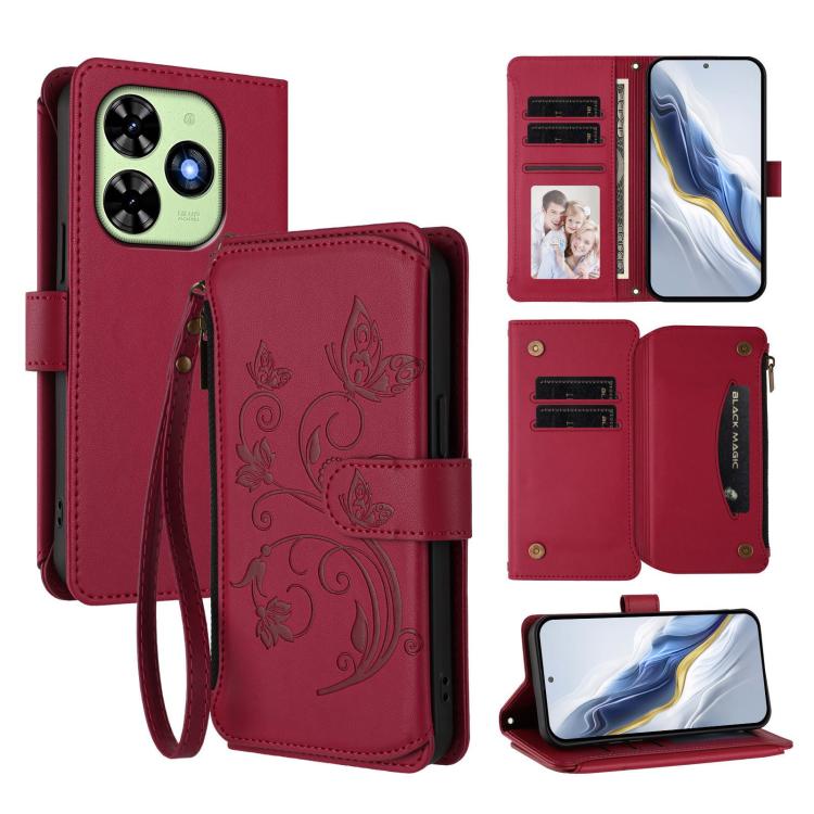 Butterfly Love Flower Multi-card Zipper Wallet Leather Phone Case, For Tecno Pova 6 5G / 6 Pro 5G, For Tecno Camon 30 Pro 5G, For Tecno Camon 30 4G / 5G, For Tecno Spark 20 Pro+ 4G, For Tecno Spark GO 2024 4G / 20 4G, For Tecno Pova 5 Pro 5G           ...