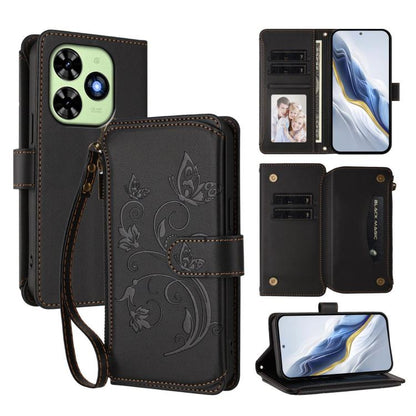 Butterfly Love Flower Multi-card Zipper Wallet Leather Phone Case, For Tecno Pova 6 5G / 6 Pro 5G, For Tecno Camon 30 Pro 5G, For Tecno Camon 30 4G / 5G, For Tecno Spark 20 Pro+ 4G, For Tecno Spark GO 2024 4G / 20 4G, For Tecno Pova 5 Pro 5G           ...