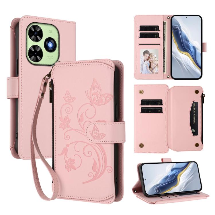 Butterfly Love Flower Multi-card Zipper Wallet Leather Phone Case, For Tecno Pova 6 5G / 6 Pro 5G, For Tecno Camon 30 Pro 5G, For Tecno Camon 30 4G / 5G, For Tecno Spark 20 Pro+ 4G, For Tecno Spark GO 2024 4G / 20 4G, For Tecno Pova 5 Pro 5G           ...