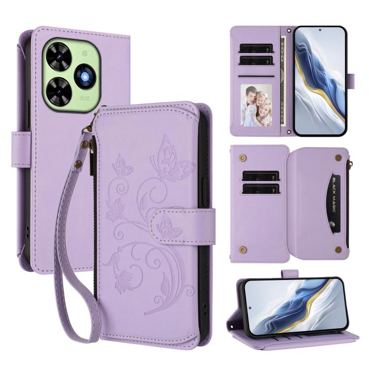 Butterfly Love Flower Multi-card Zipper Wallet Leather Phone Case, For Tecno Pova 6 5G / 6 Pro 5G, For Tecno Camon 30 Pro 5G, For Tecno Camon 30 4G / 5G, For Tecno Spark 20 Pro+ 4G, For Tecno Spark GO 2024 4G / 20 4G, For Tecno Pova 5 Pro 5G           ...