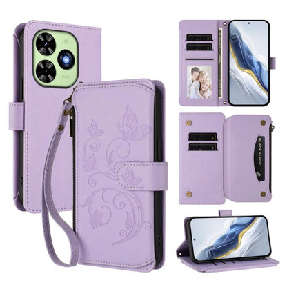 Butterfly Love Flower Multi-card Zipper Wallet Leather Phone Case, For Tecno Pova 6 5G / 6 Pro 5G, For Tecno Camon 30 Pro 5G, For Tecno Camon 30 4G / 5G, For Tecno Spark 20 Pro+ 4G, For Tecno Spark GO 2024 4G / 20 4G, For Tecno Pova 5 Pro 5G           ...