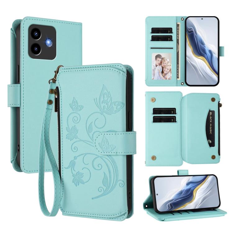 Butterfly Love Flower Multi-card Zipper Wallet Leather Phone Case, For Cubot A40, For Cubot P90, For Cubot A30, For Cubot A20, For Cubot Max 5, For Cubot A10, For Cubot Note 40, For Cubot P50