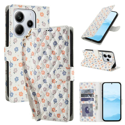 Flower Pattern Buckle Leather Phone Case with Lanyard, For Redmi Note 15 Pro+ 5G Global 163.3mm, For Redmi Note 15 4G / 5G Global 164mm, For Redmi Note 15 Pro 4G Global 163.2mm, For Redmi Note 15 Pro 5G Global 163.6mm, For Redmi Note 14 4G Global 164.8...