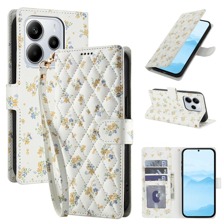 Flower Pattern Buckle Leather Phone Case with Lanyard, For Redmi Note 15 Pro+ 5G Global 163.3mm, For Redmi Note 15 4G / 5G Global 164mm, For Redmi Note 15 Pro 4G Global 163.2mm, For Redmi Note 15 Pro 5G Global 163.6mm, For Redmi Note 14 4G Global 164.8...