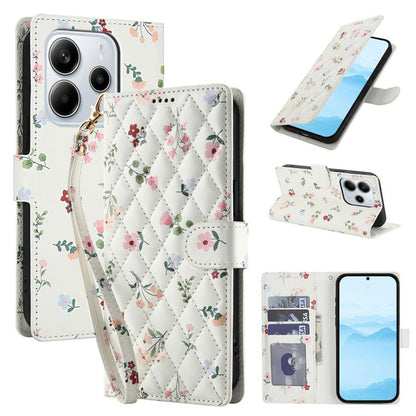 Flower Pattern Buckle Leather Phone Case with Lanyard, For Redmi Note 15 Pro+ 5G Global 163.3mm, For Redmi Note 15 4G / 5G Global 164mm, For Redmi Note 15 Pro 4G Global 163.2mm, For Redmi Note 15 Pro 5G Global 163.6mm, For Redmi Note 14 4G Global 164.8...
