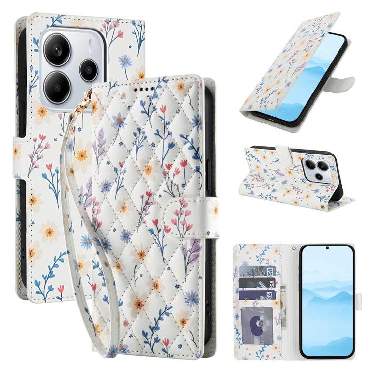 Flower Pattern Buckle Leather Phone Case with Lanyard, For Redmi Note 15 Pro+ 5G Global 163.3mm, For Redmi Note 15 4G / 5G Global 164mm, For Redmi Note 15 Pro 4G Global 163.2mm, For Redmi Note 15 Pro 5G Global 163.6mm, For Redmi Note 14 4G Global 164.8...