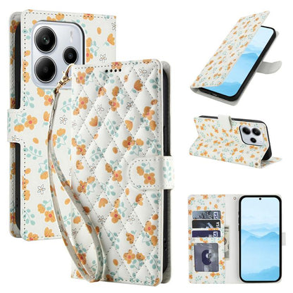 Flower Pattern Buckle Leather Phone Case with Lanyard, For Redmi Note 15 Pro+ 5G Global 163.3mm, For Redmi Note 15 4G / 5G Global 164mm, For Redmi Note 15 Pro 4G Global 163.2mm, For Redmi Note 15 Pro 5G Global 163.6mm, For Redmi Note 14 4G Global 164.8...
