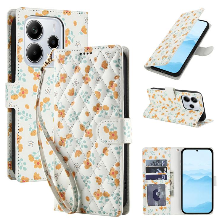 Flower Pattern Buckle Leather Phone Case with Lanyard, For Redmi Note 15 Pro+ 5G Global 163.3mm, For Redmi Note 15 4G / 5G Global 164mm, For Redmi Note 15 Pro 4G Global 163.2mm, For Redmi Note 15 Pro 5G Global 163.6mm, For Redmi Note 14 4G Global 164.8...