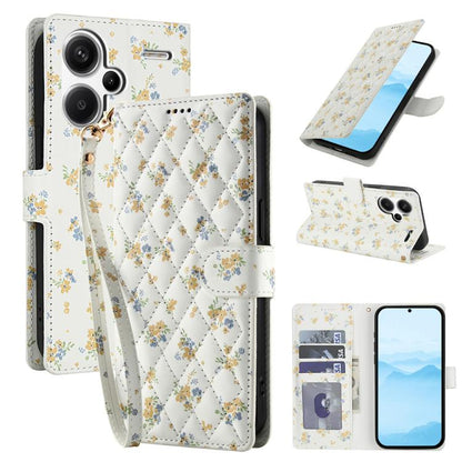 Flower Pattern Buckle Leather Phone Case with Lanyard, For Redmi Note 15 Pro+ 5G Global 163.3mm, For Redmi Note 15 4G / 5G Global 164mm, For Redmi Note 15 Pro 4G Global 163.2mm, For Redmi Note 15 Pro 5G Global 163.6mm, For Redmi Note 14 4G Global 164.8...